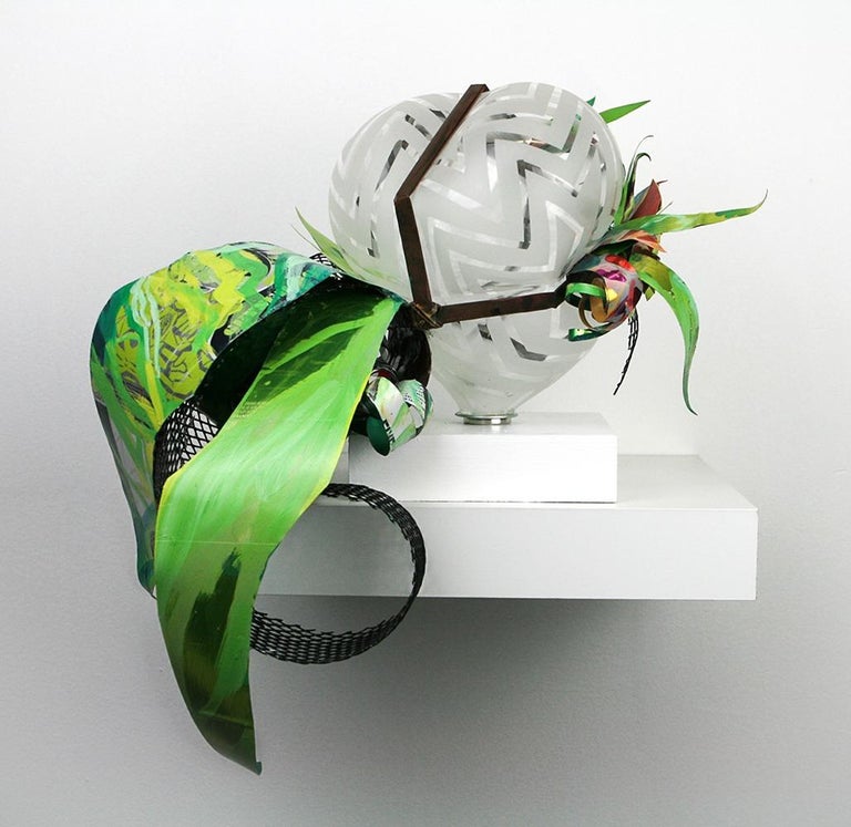 Christina Massey Abstract Sculpture - Flirt & Divert, contemporary blown glass mixed media botanical plant sculpture