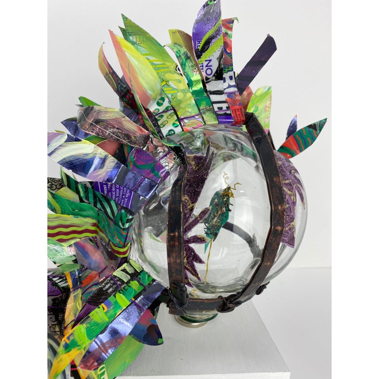 Mohawk Mullet,  contemporary glass mixed media botanical plant sculpture - Sculpture by Christina Massey