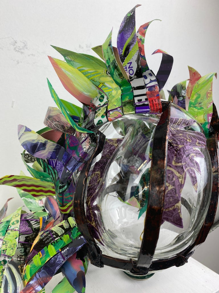 Mohawk Mullet,  contemporary glass mixed media botanical plant sculpture - Gray Still-Life Sculpture by Christina Massey
