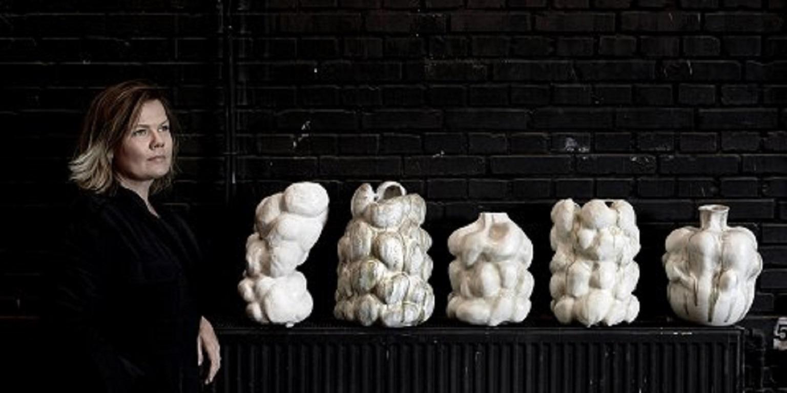 Danish Christina Muff, Bottle-Shaped Sculptural Vase in Dark Stoneware