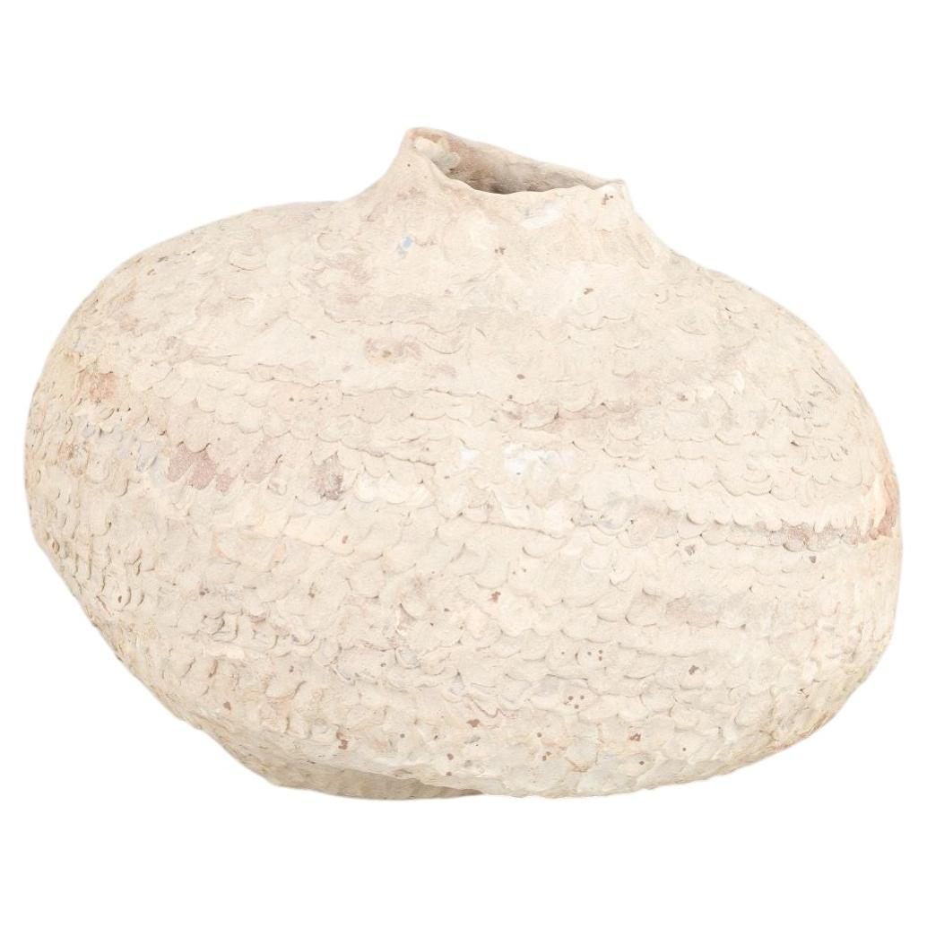 Christina Muff contemporary Danish artist. Round vessel in reused stoneware clay