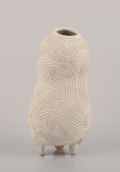 Christina Muff, contemporary Danish artist. Unique tall stoneware vase. 2023