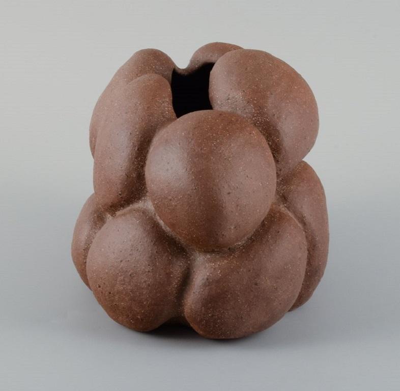 Contemporary Christina Muff, Danish contemporary ceramicist. Golden brown stoneware vessel. For Sale