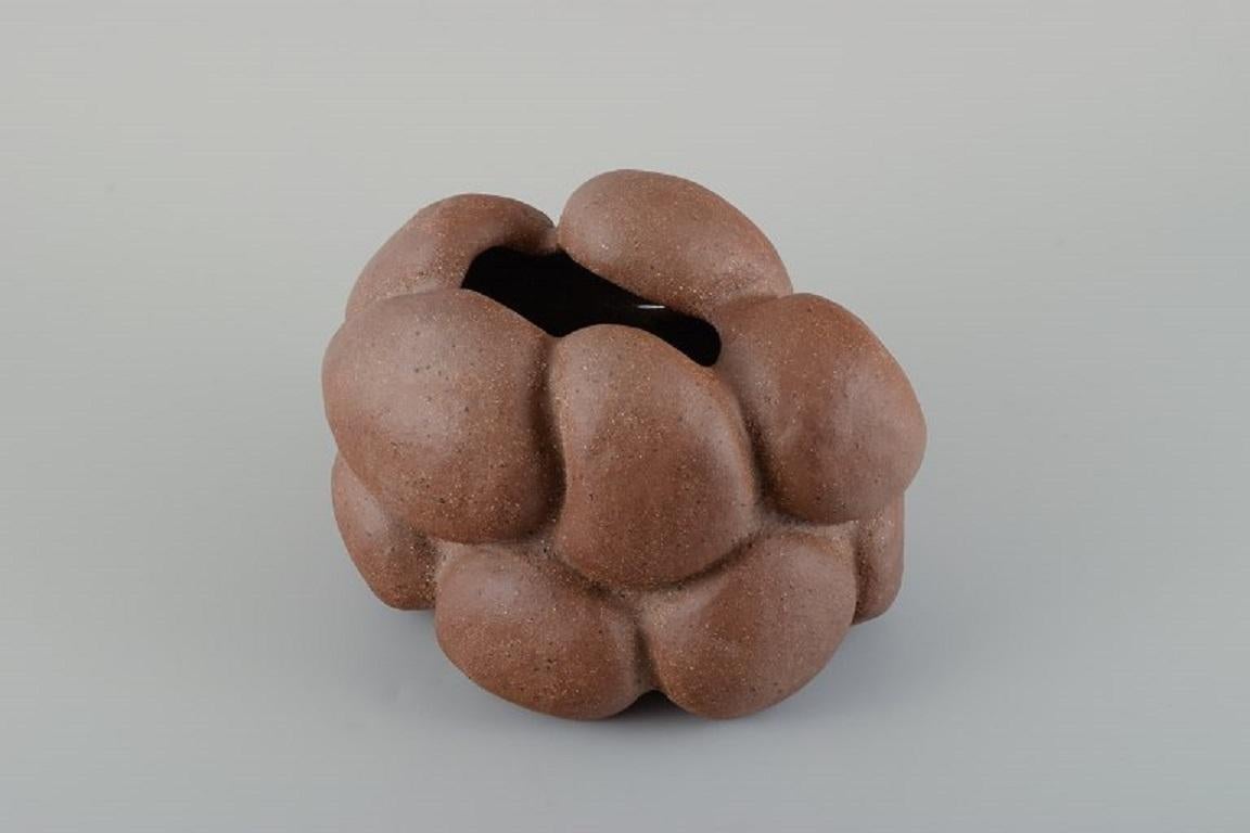 Stoneware Christina Muff, Danish contemporary ceramicist. Golden brown stoneware vessel. For Sale