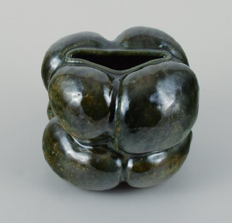 Glazed Christina Muff, Danish contemporary ceramicist. Organic-shaped vessel For Sale