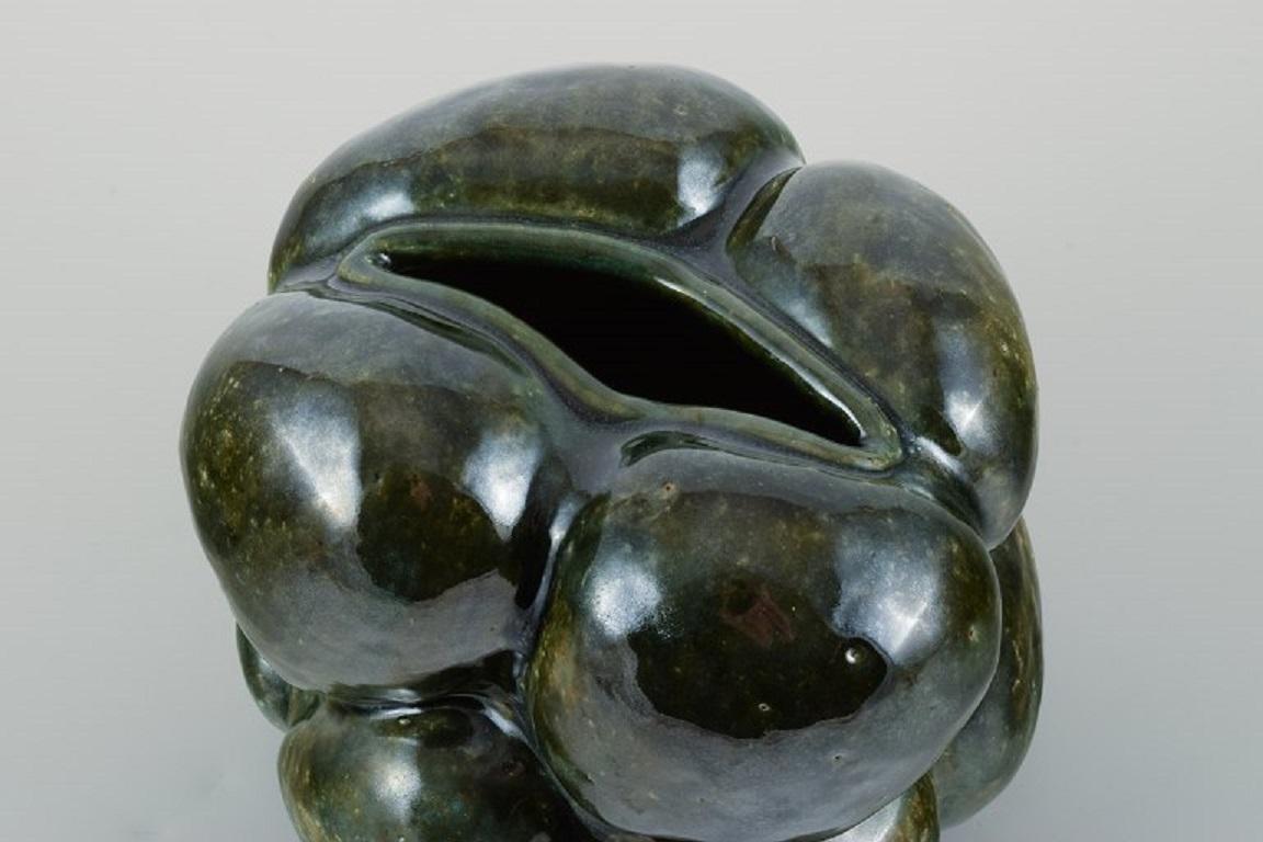 Stoneware Christina Muff, Danish contemporary ceramicist. Organic-shaped vessel For Sale