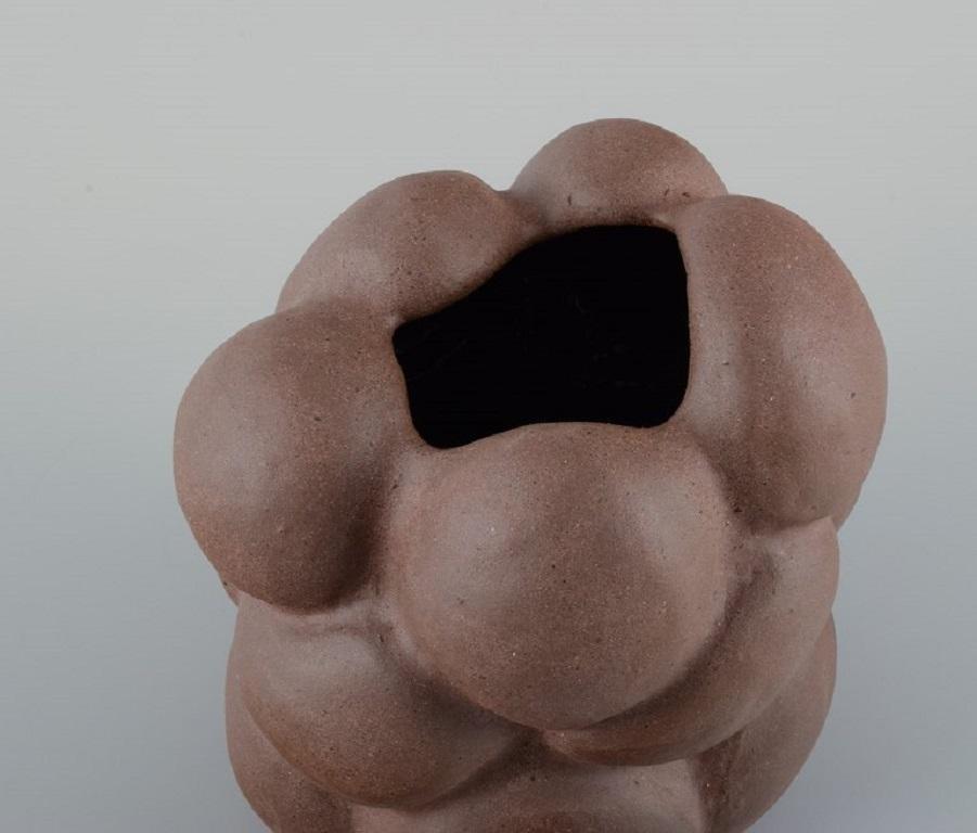 Contemporary Christina Muff, Danish contemporary ceramicist. Reddish brown stoneware vase For Sale