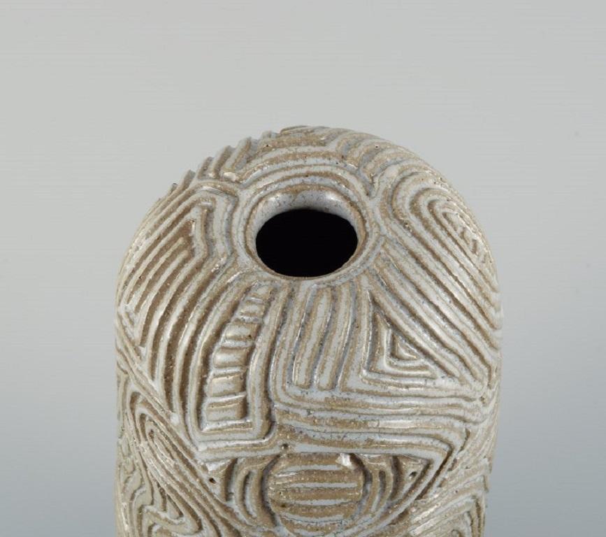 Christina Muff, Danish contemporary ceramicist. Unique hand-carved vase  In Excellent Condition For Sale In Copenhagen, DK
