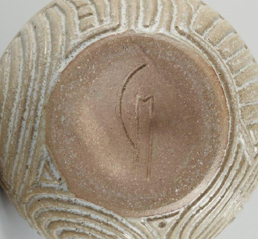 Stoneware Christina Muff, Danish contemporary ceramicist. Unique hand-carved vase  For Sale