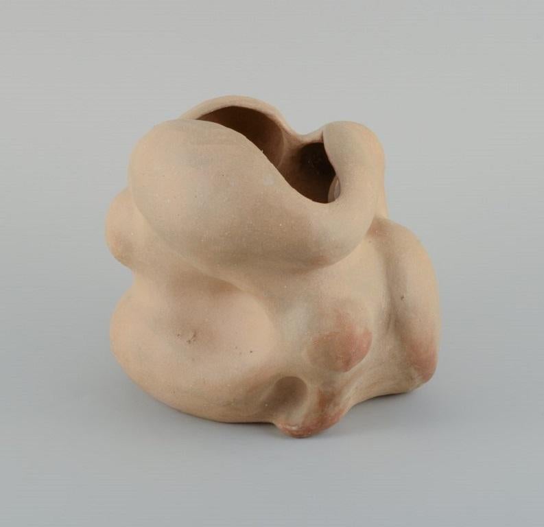 Glazed Christina Muff, Danish Contemporary Ceramicist, Unique Organically Shaped Vase For Sale