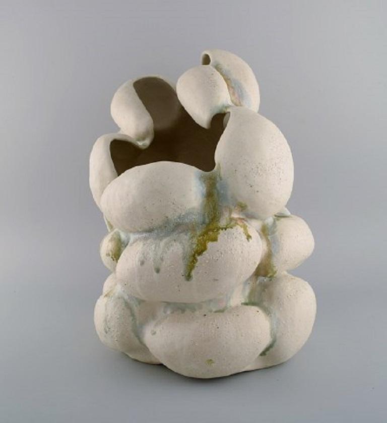 Contemporary Christina Muff, Hand-Modelled Sculptural Vase of Stoneware Clay For Sale