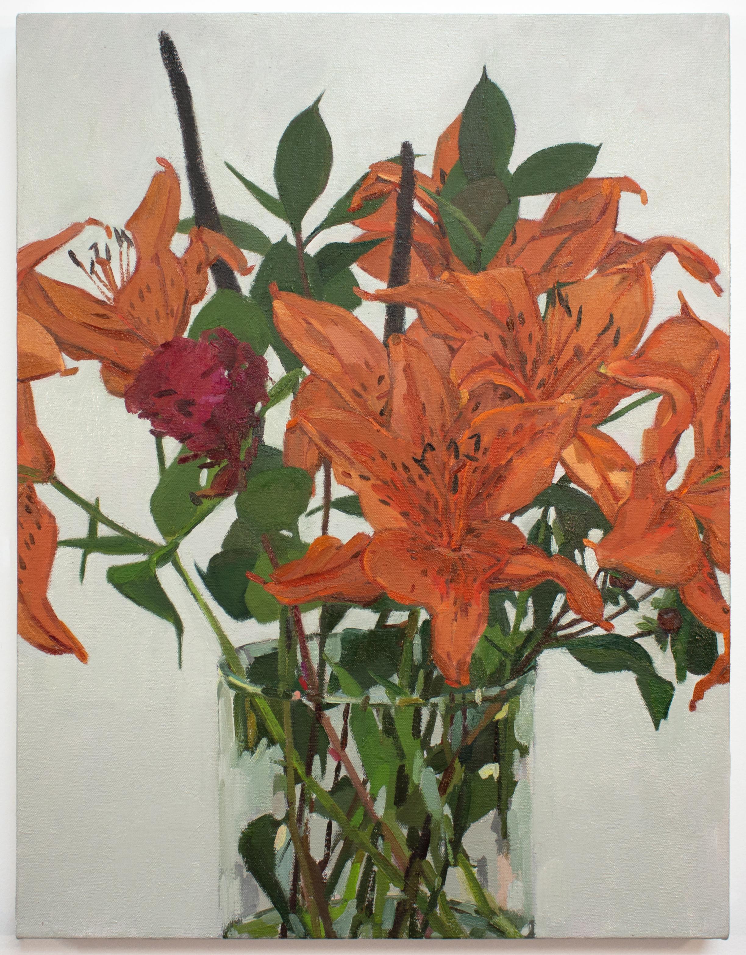 „14 Years (Orange Lilien)“ – Stillleben – floral, orange, Impressionismus – Painting von Christina Renfer Vogel