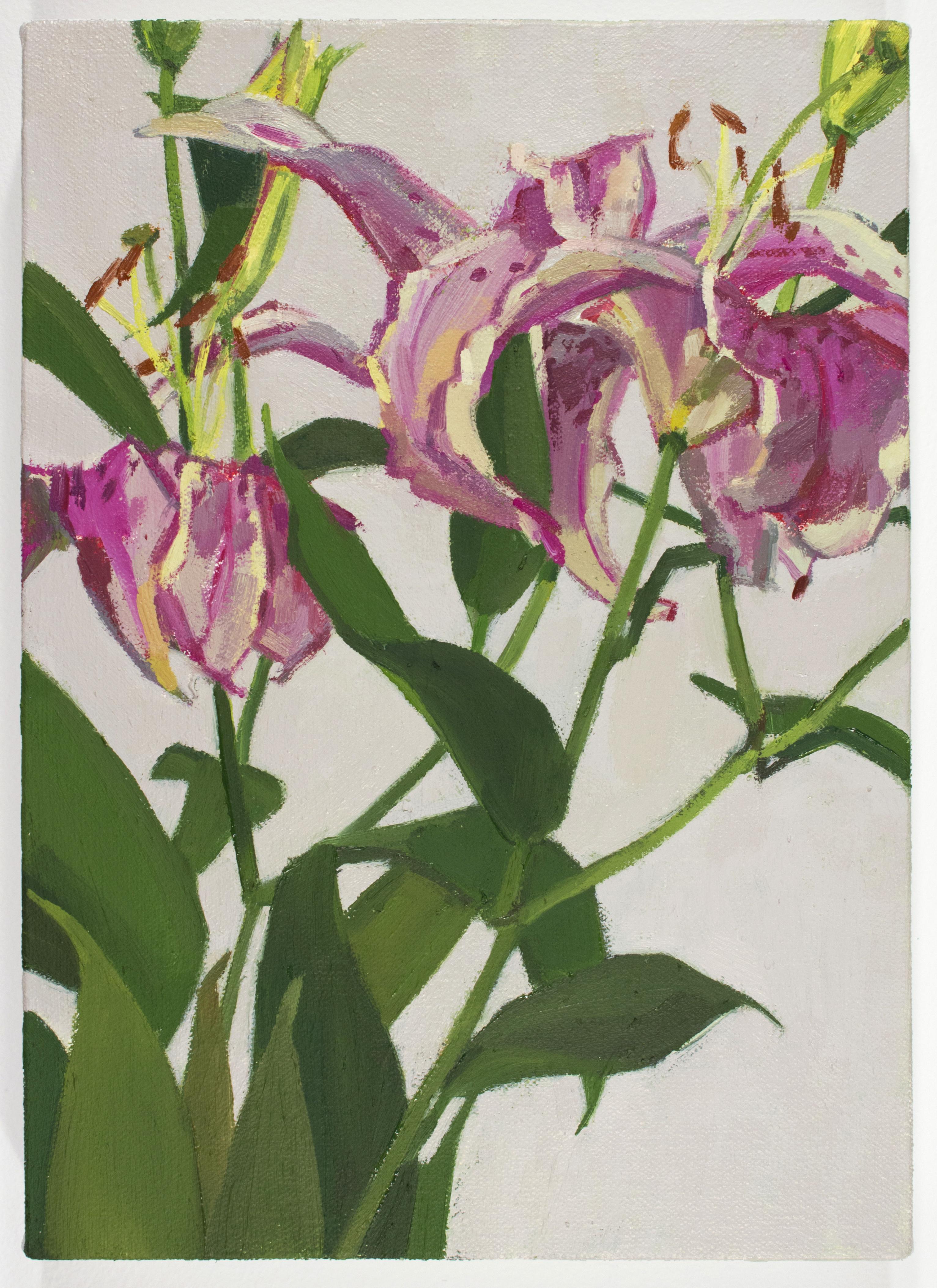 'Blushing Lilies' - nature morte - florale, botanique, rose, impressionnisme - Painting de Christina Renfer Vogel
