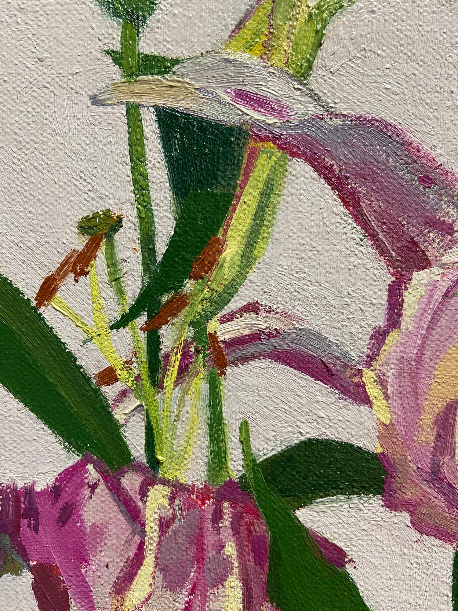 'Blushing Lilies' - nature morte - florale, botanique, rose, impressionnisme en vente 1