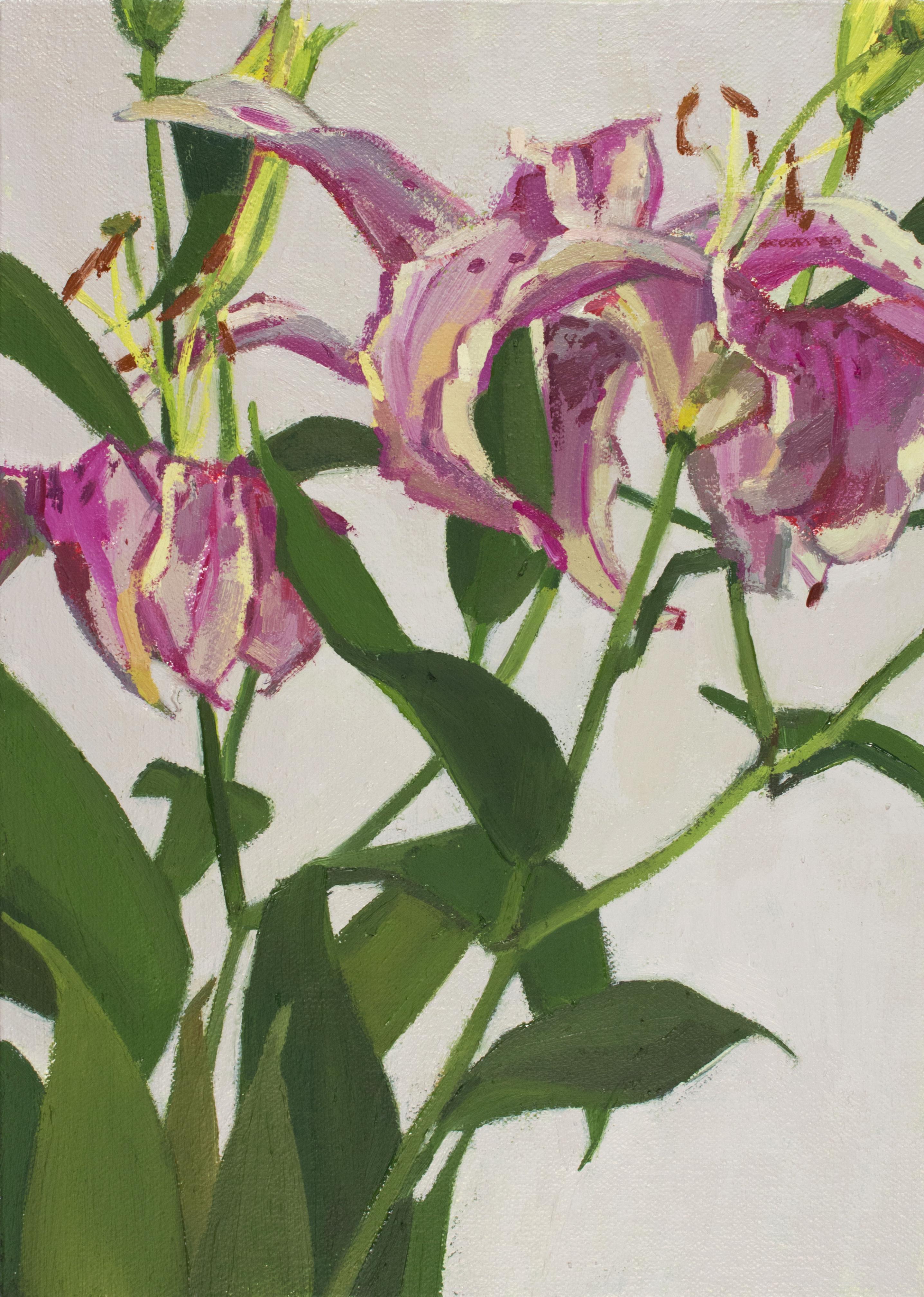 'Blushing Lilies' - nature morte - florale, botanique, rose, impressionnisme