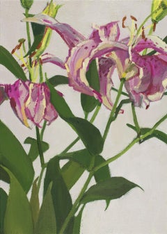 'Blushing Lilies' - still life - floral, botanical, pink, impressionism