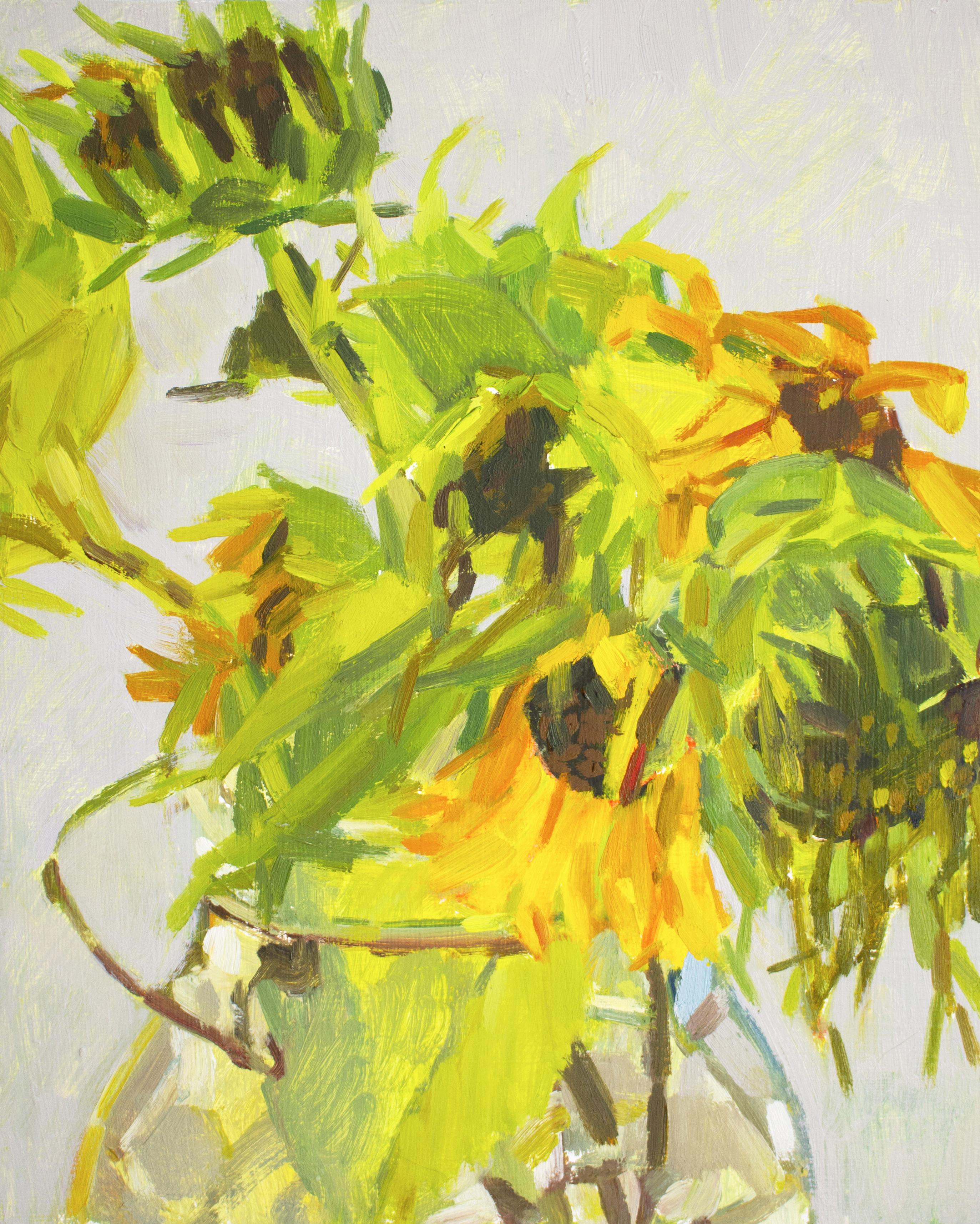 Christina Renfer Vogel Still-Life Painting - 'Fading Sunflowers' - still life - floral, botanical, impressionism