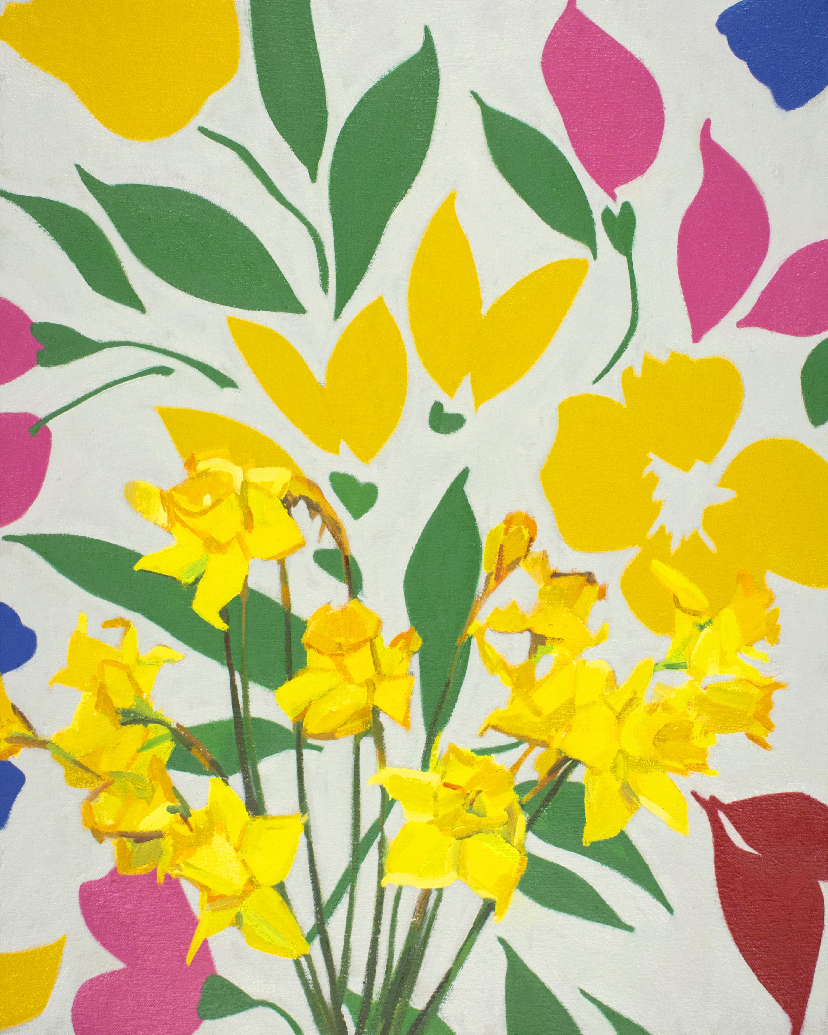 Christina Renfer Vogel Abstract Painting - 'Hopeful Daffodils' - still life - floral, botanical, pattern, bright colors