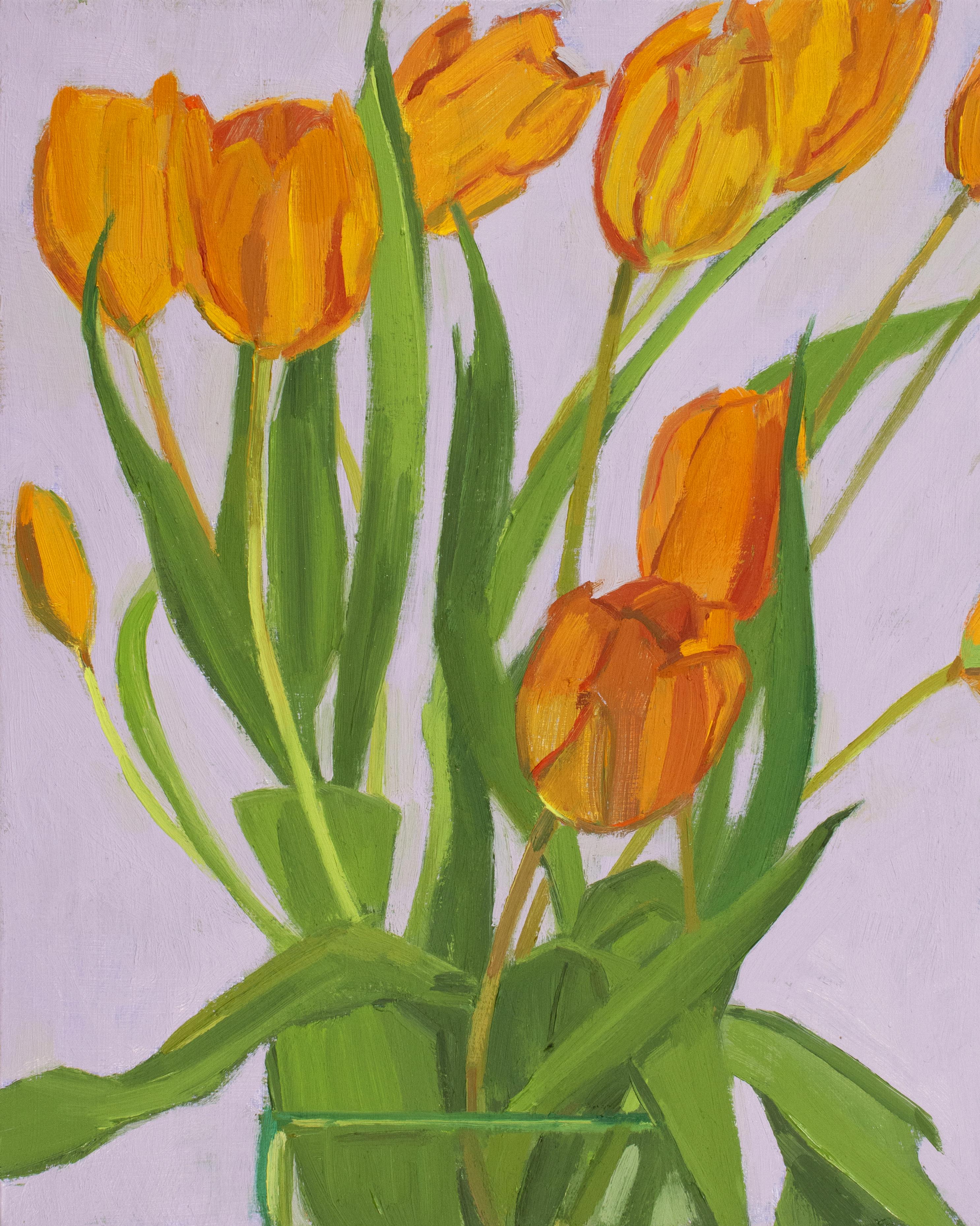 Christina Renfer Vogel Still-Life Painting - 'Orange Tulips' - still life - floral, botanical, naturalism, bright colors