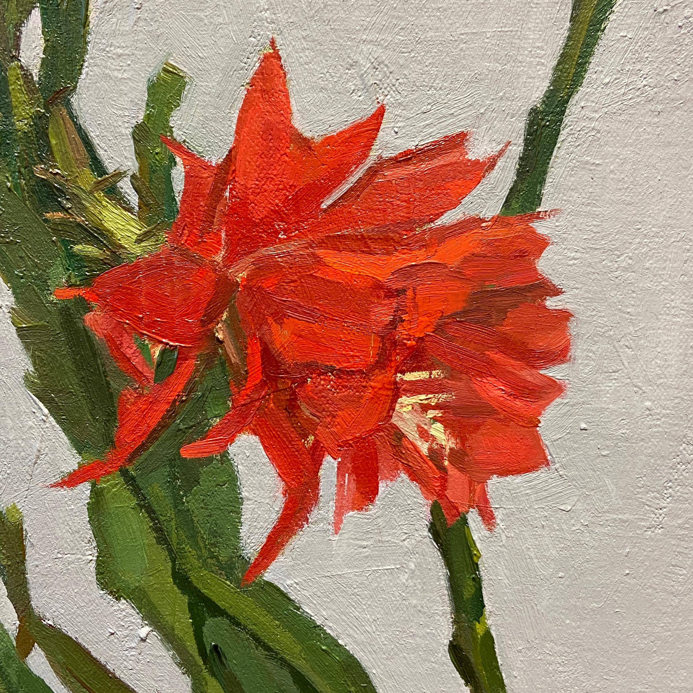 „Studio Bloom“ – Stillleben – geblümt, botanisch, Naturalismus, Pop of Red (Zeitgenössisch), Painting, von Christina Renfer Vogel