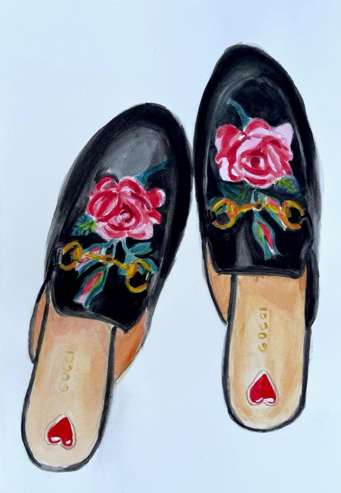 Vintage Gucci Rose Slides Watercolor Painting
Not Framed
Watercolor on 140 lb. Arches Aquarelle hot press watercolor paper.

About the Artist
Christina Ruggieri grew up between Manhattan and Eastern Long island. Aside from a few watercolor workshops