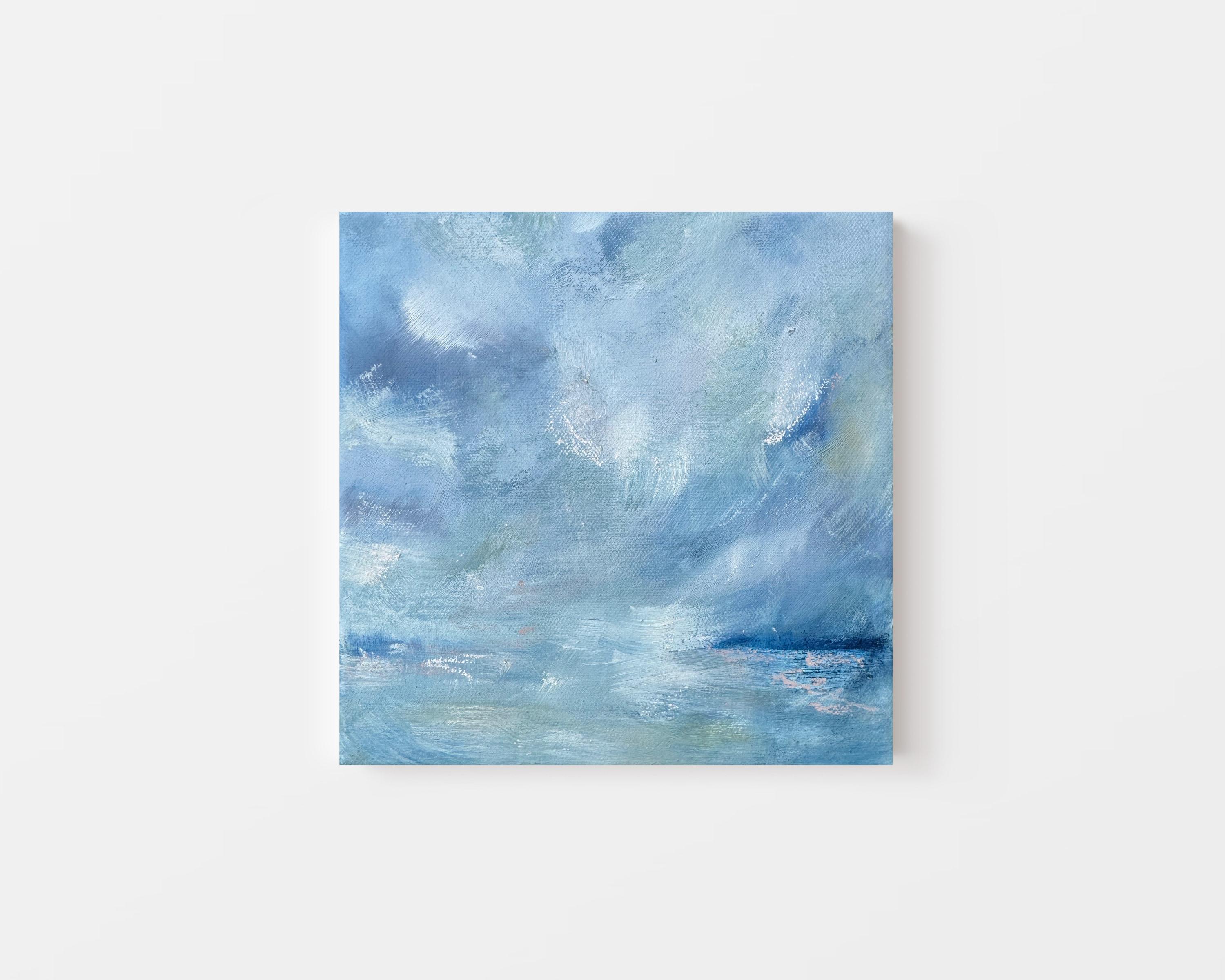 Horizon Calling, peinture originale, art abstrait, calme, bleu - Painting de Christina Sadler