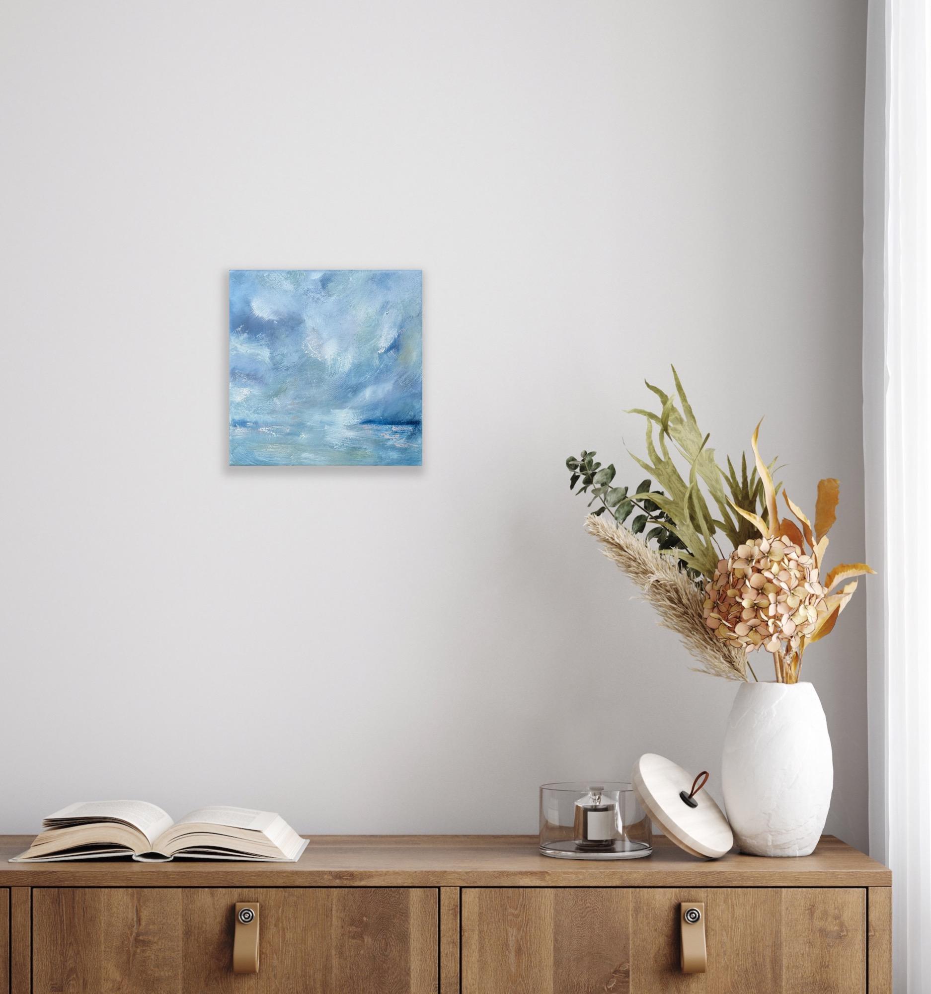 Horizon Calling, peinture originale, art abstrait, calme, bleu - Abstrait Painting par Christina Sadler