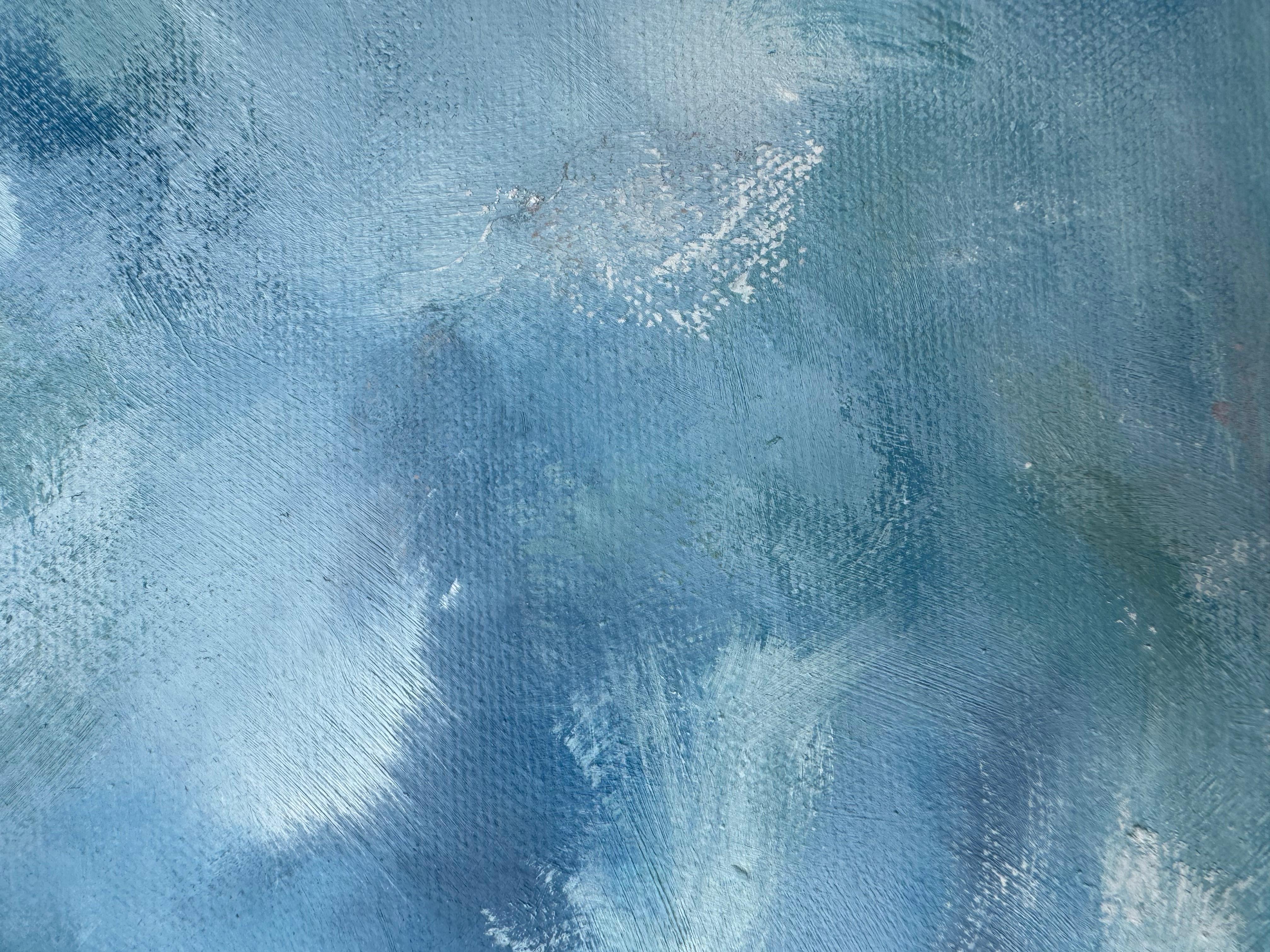Horizon Calling, peinture originale, art abstrait, calme, bleu - Bleu Landscape Painting par Christina Sadler