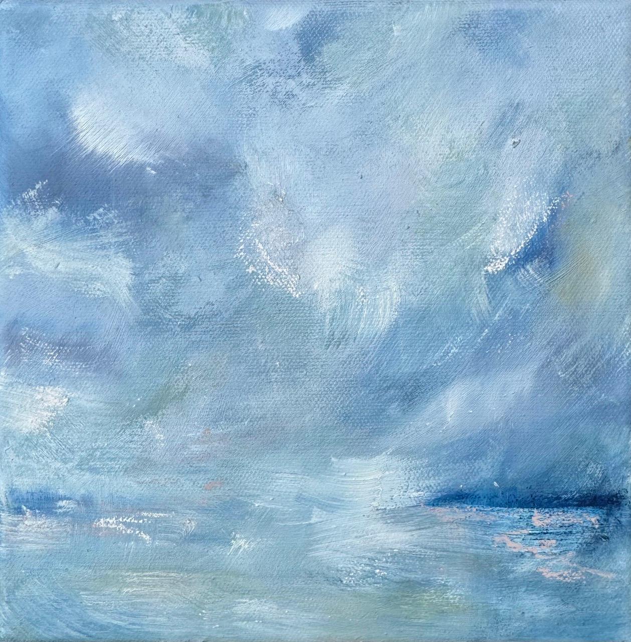 Landscape Painting Christina Sadler - Horizon Calling, peinture originale, art abstrait, calme, bleu