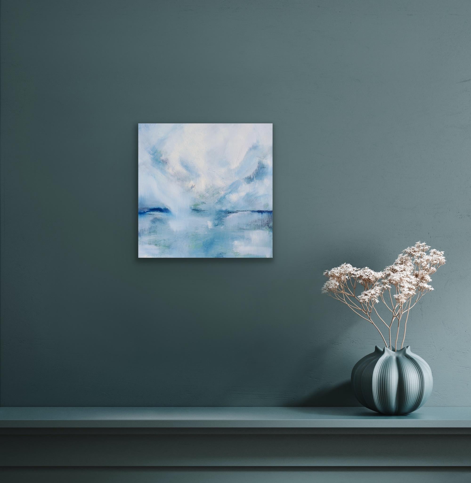 Introspección, Pintura original, Arte abstracto, Calmante, Acrílico sobre lienzo, Azul - Painting de Christina Sadler