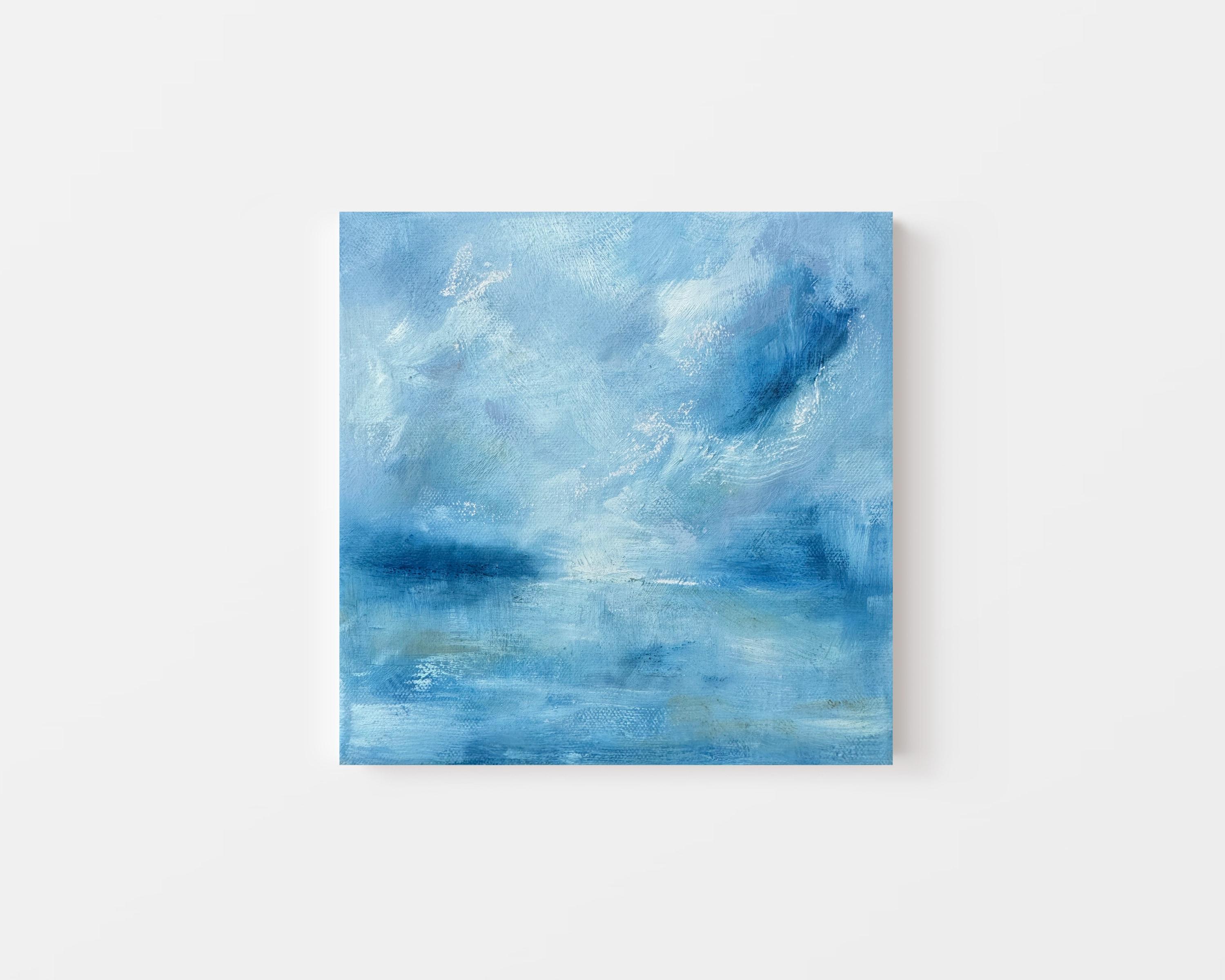Pause on the Horizon, Original painting, Abstract art, Calming, Blue - Painting by Christina Sadler