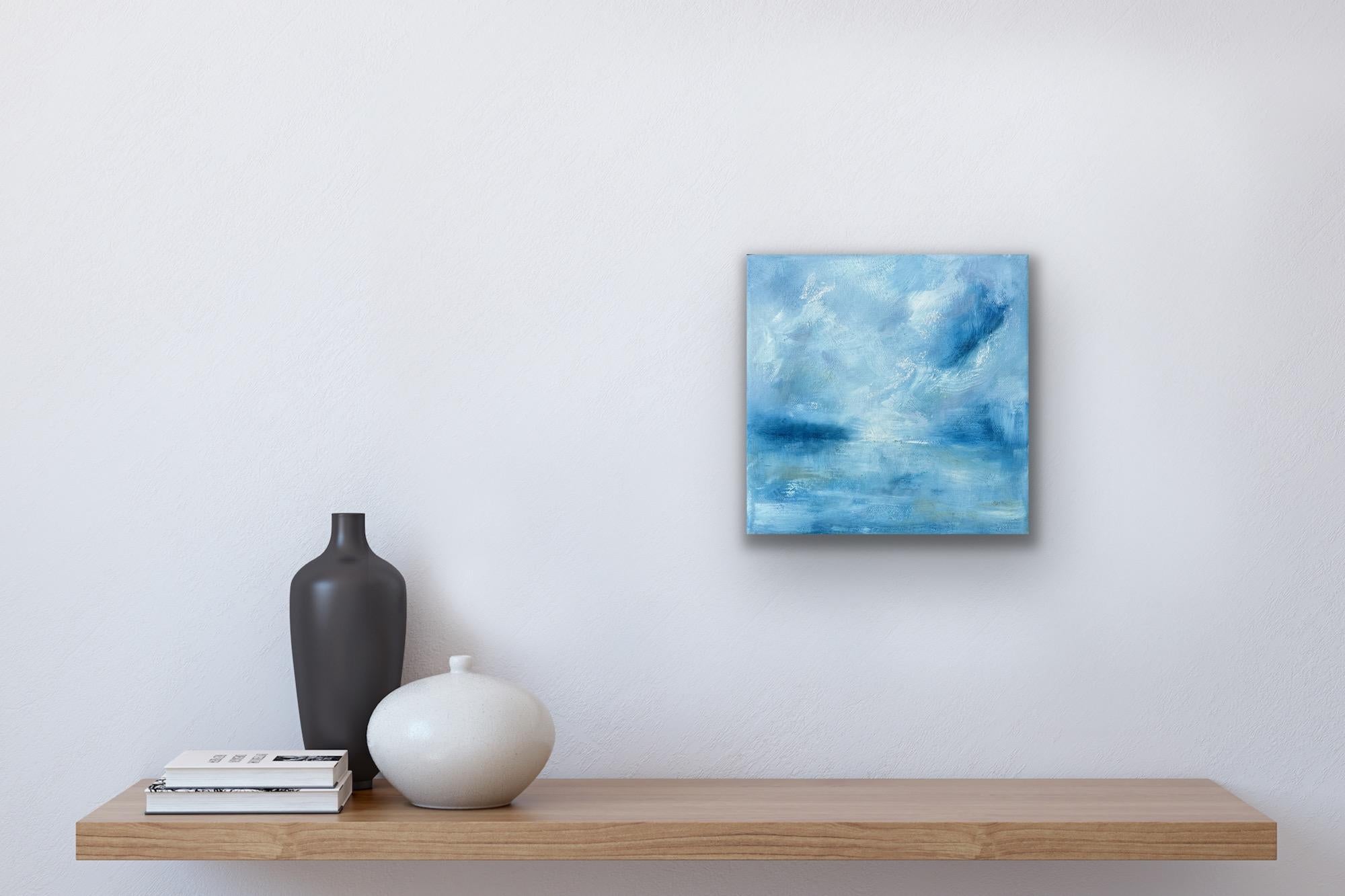 Abstraction of the horizon, with deepening blue pause. The presence of a horizon line serves to ground the viewer and provide an anchor to the moment. By focusing on the horizon, we are reminded that the world is much bigger than our own lives, and