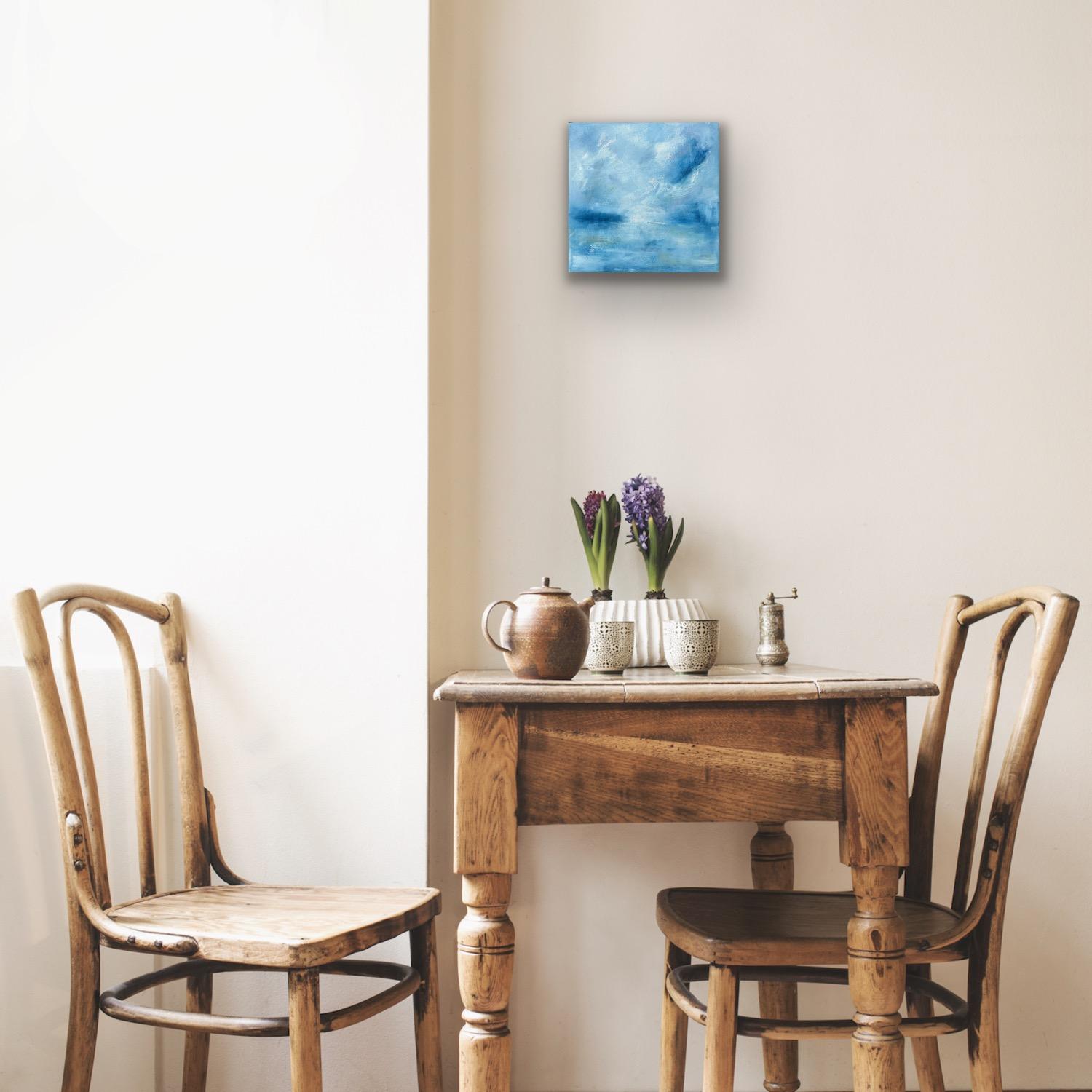Pause on the Horizon, Original painting, Abstract art, Calming, Blue For Sale 5