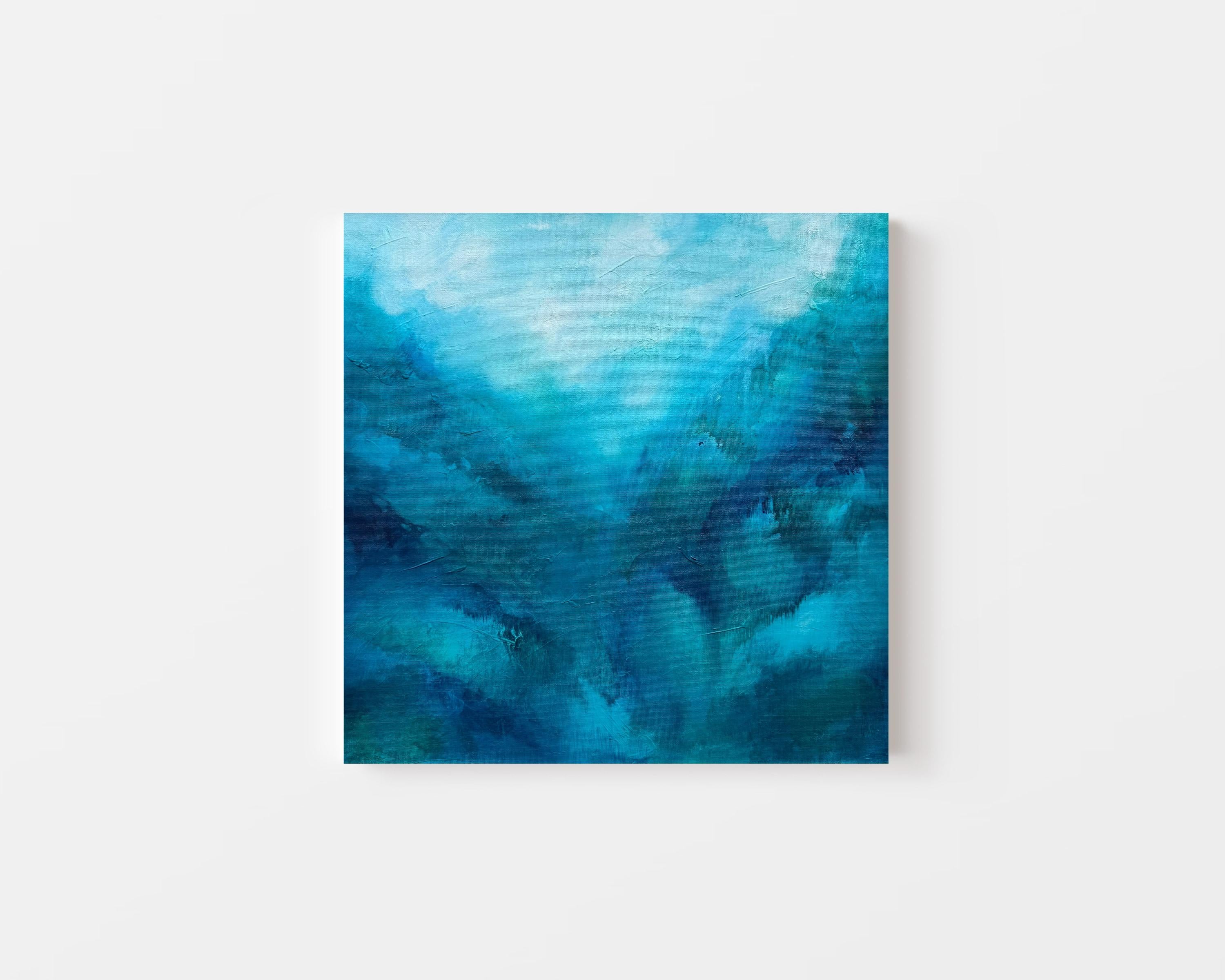 Paisaje suspendido, Pintura original, Arte abstracto, Calmante, Azul - Painting de Christina Sadler