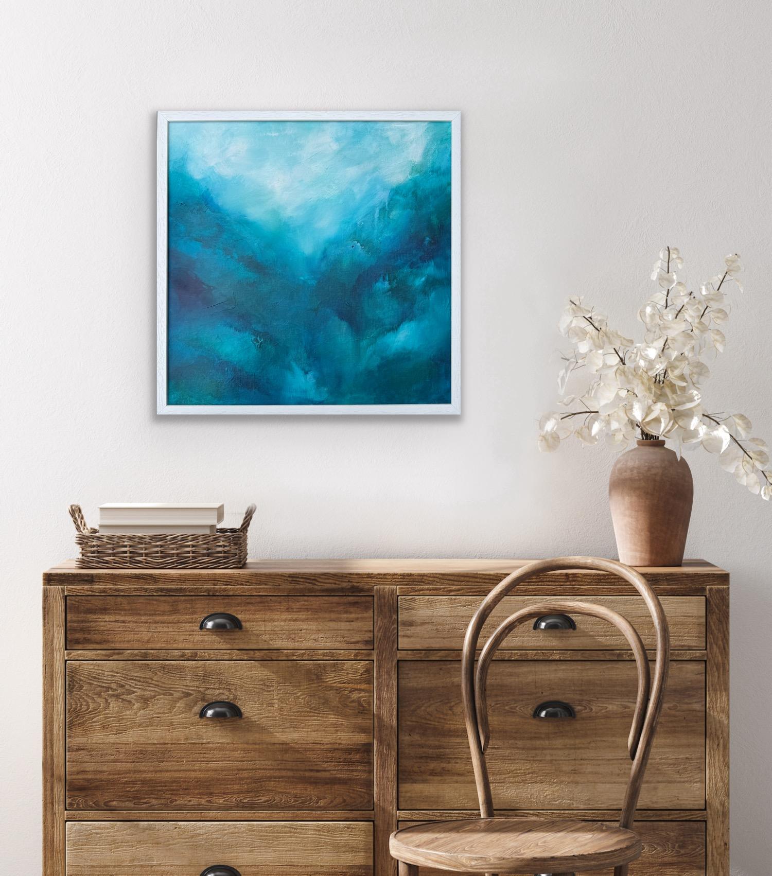 Paisaje suspendido, Pintura original, Arte abstracto, Calmante, Azul - Painting Abstracto de Christina Sadler