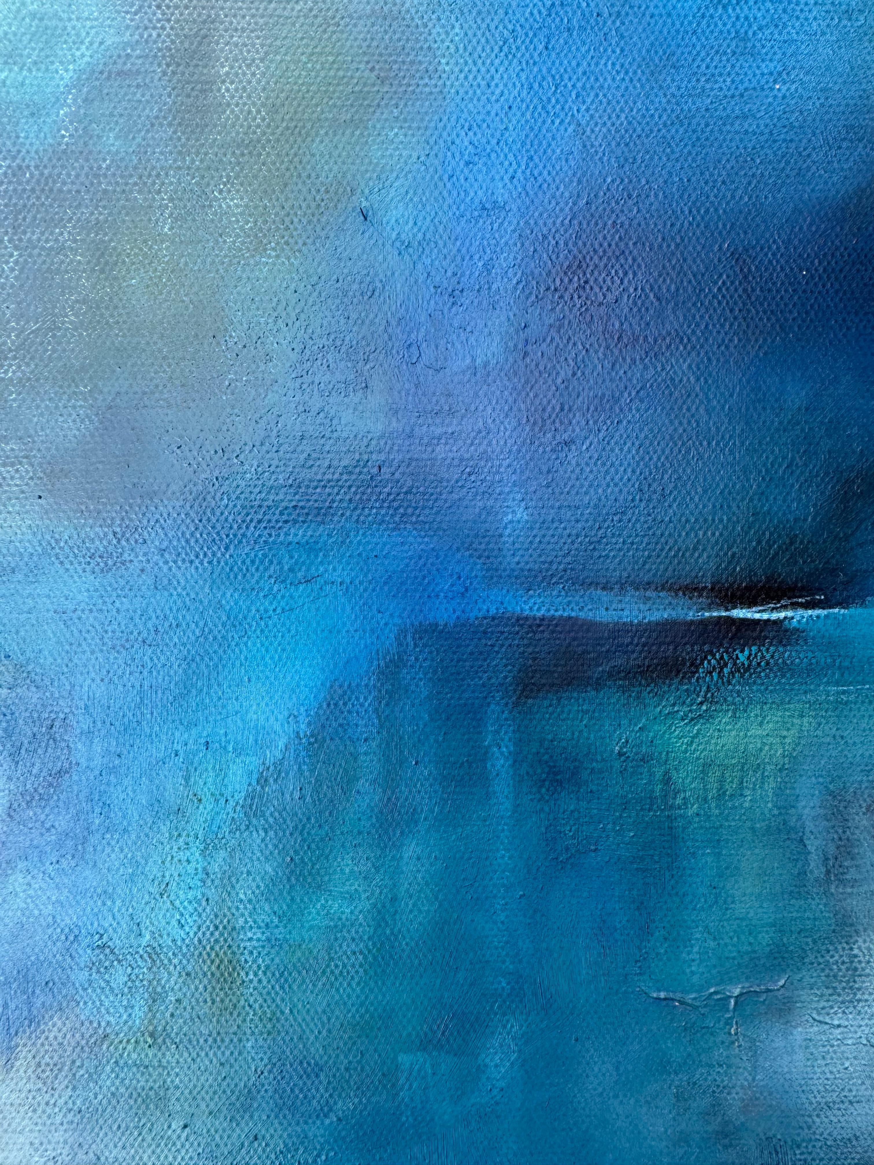 Neblina sin título, Pintura original, Arte abstracto, Calmante, Acrílico sobre lienzo, Azul - Painting Abstracto de Christina Sadler