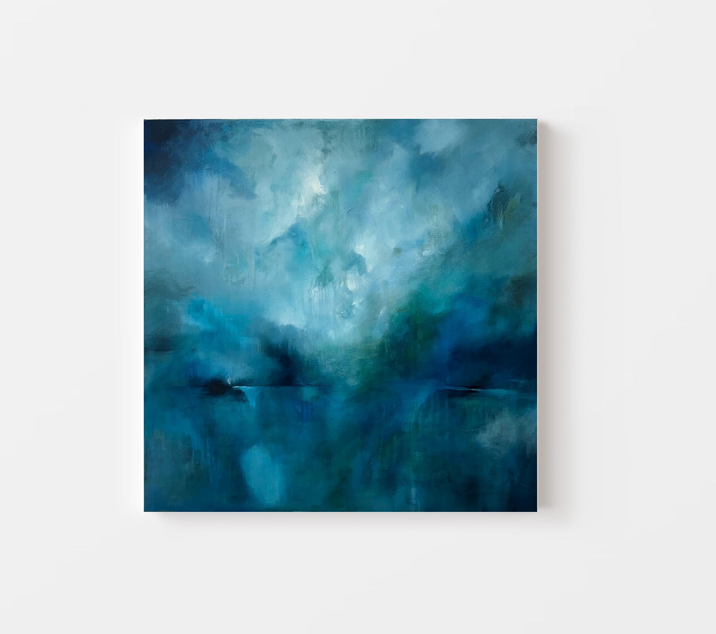 Neblina sin título, Pintura original, Arte abstracto, Calmante, Acrílico sobre lienzo, Azul en venta 1