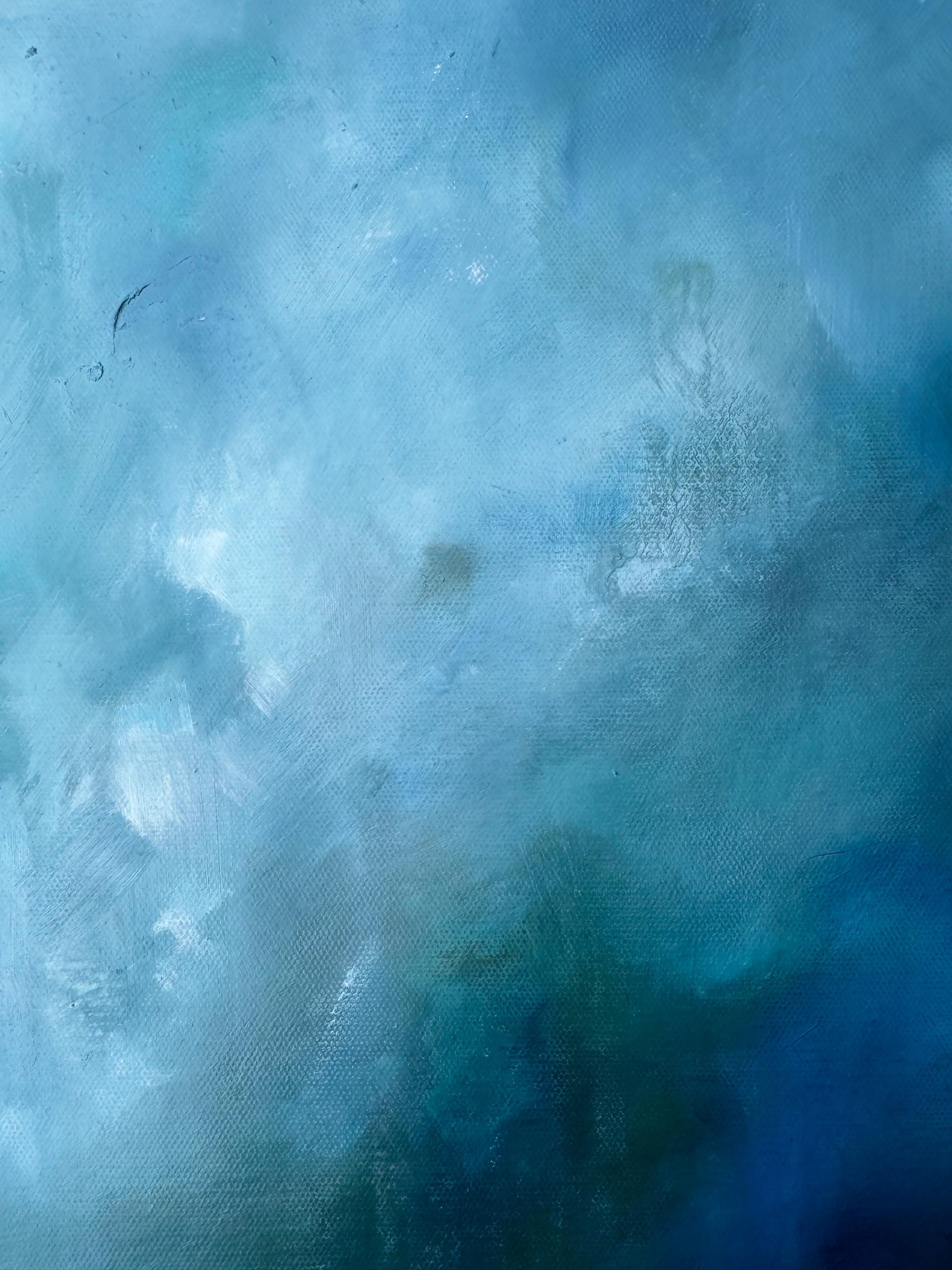 Neblina sin título, Pintura original, Arte abstracto, Calmante, Acrílico sobre lienzo, Azul en venta 2