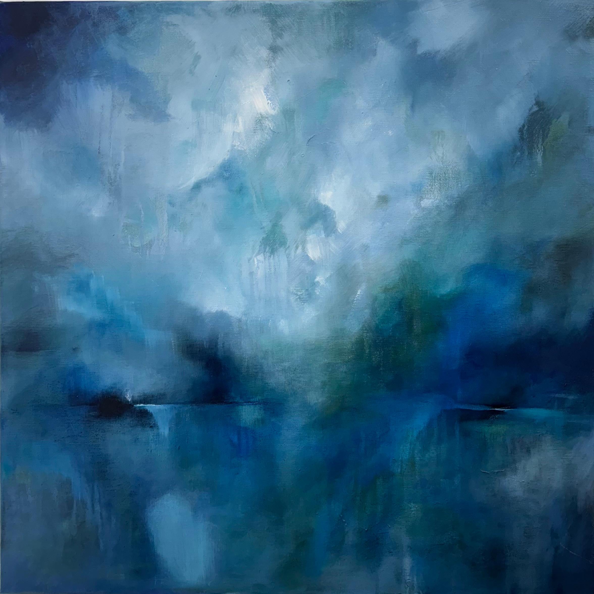 Neblina sin título, Pintura original, Arte abstracto, Calmante, Acrílico sobre lienzo, Azul en venta 3