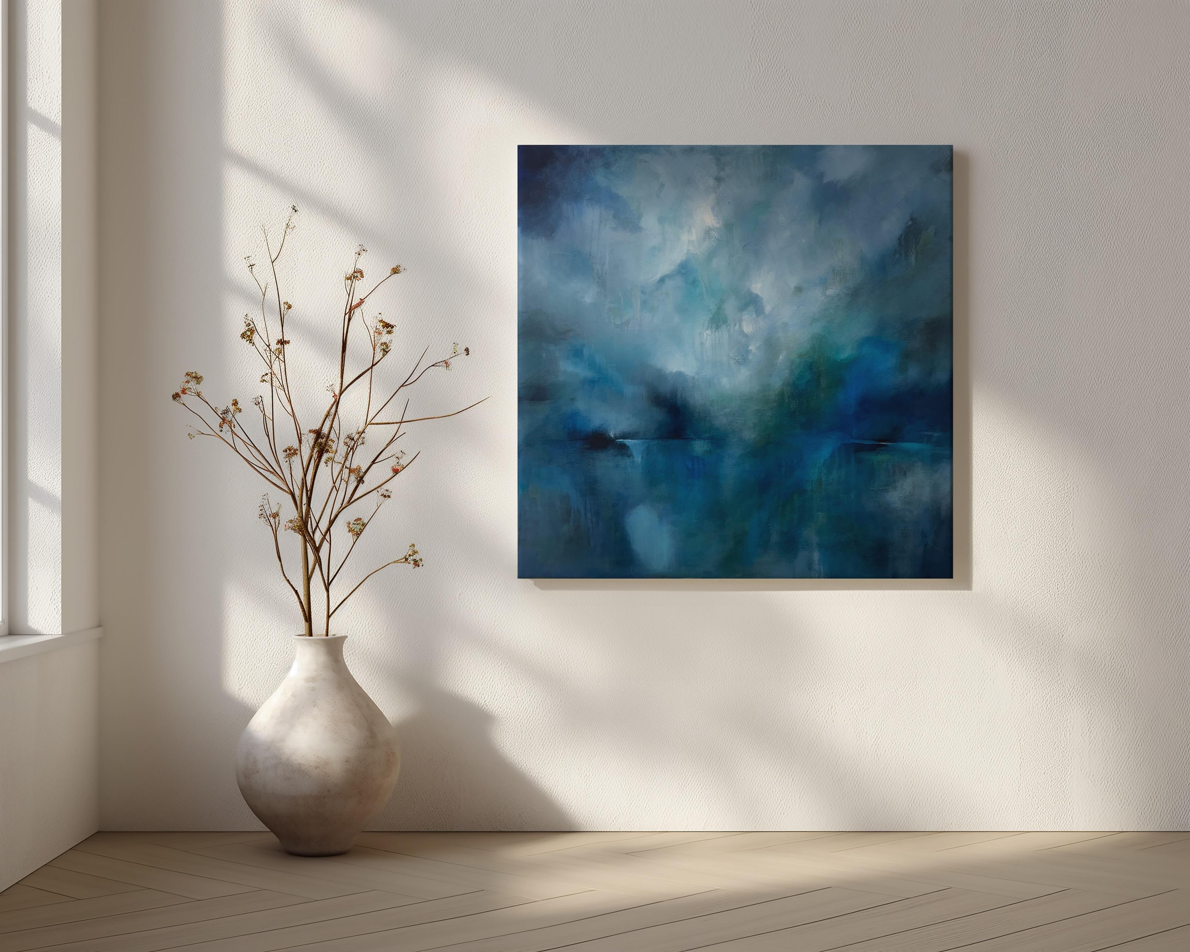 Neblina sin título, Pintura original, Arte abstracto, Calmante, Acrílico sobre lienzo, Azul en venta 4