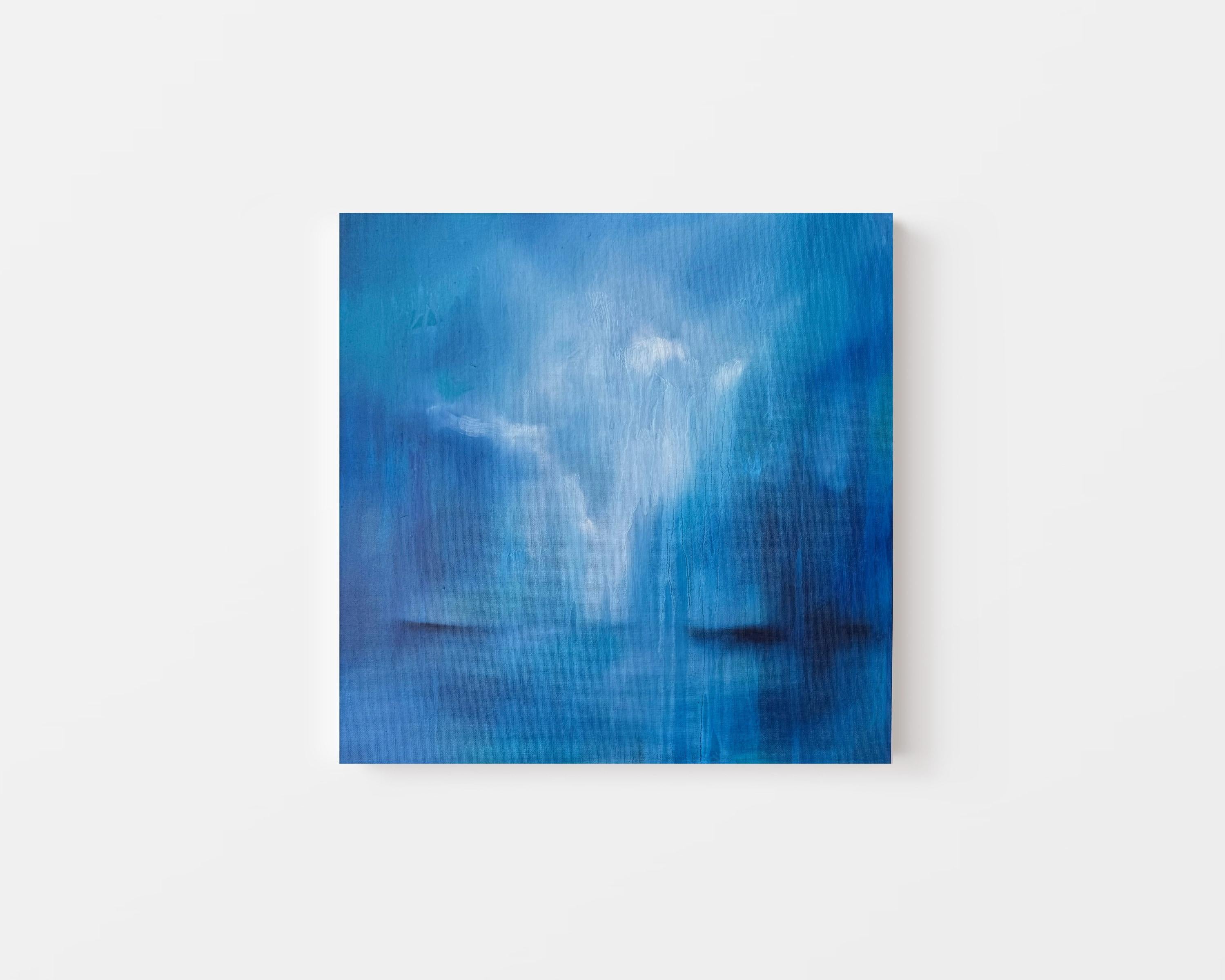Paesaggio senza titolo, Pittura originale, Arte astratta, Calmante, Blu in vendita 1