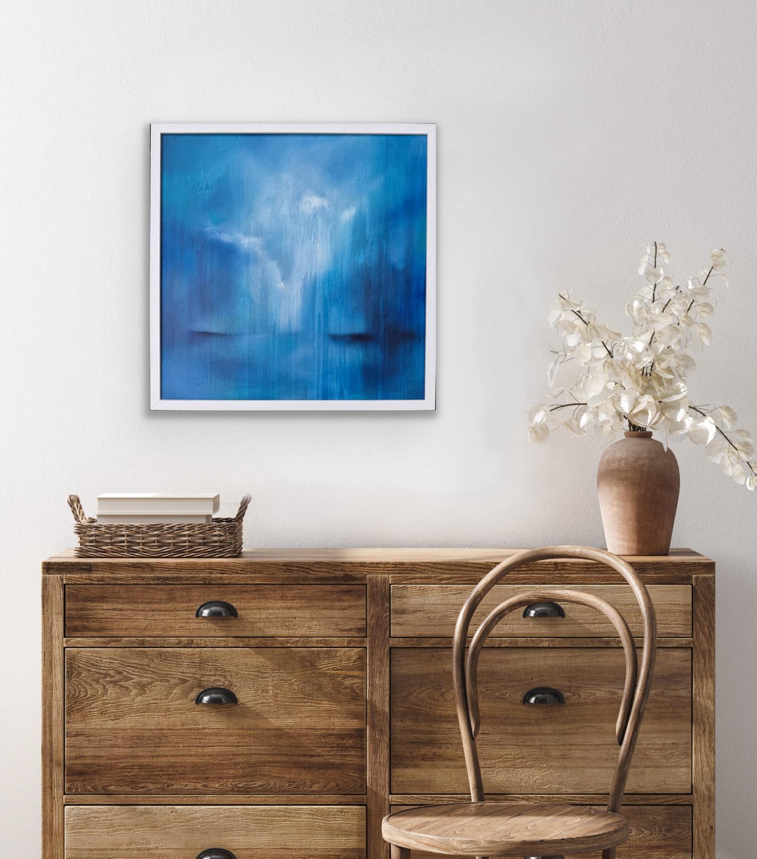 Paesaggio senza titolo, Pittura originale, Arte astratta, Calmante, Blu in vendita 2