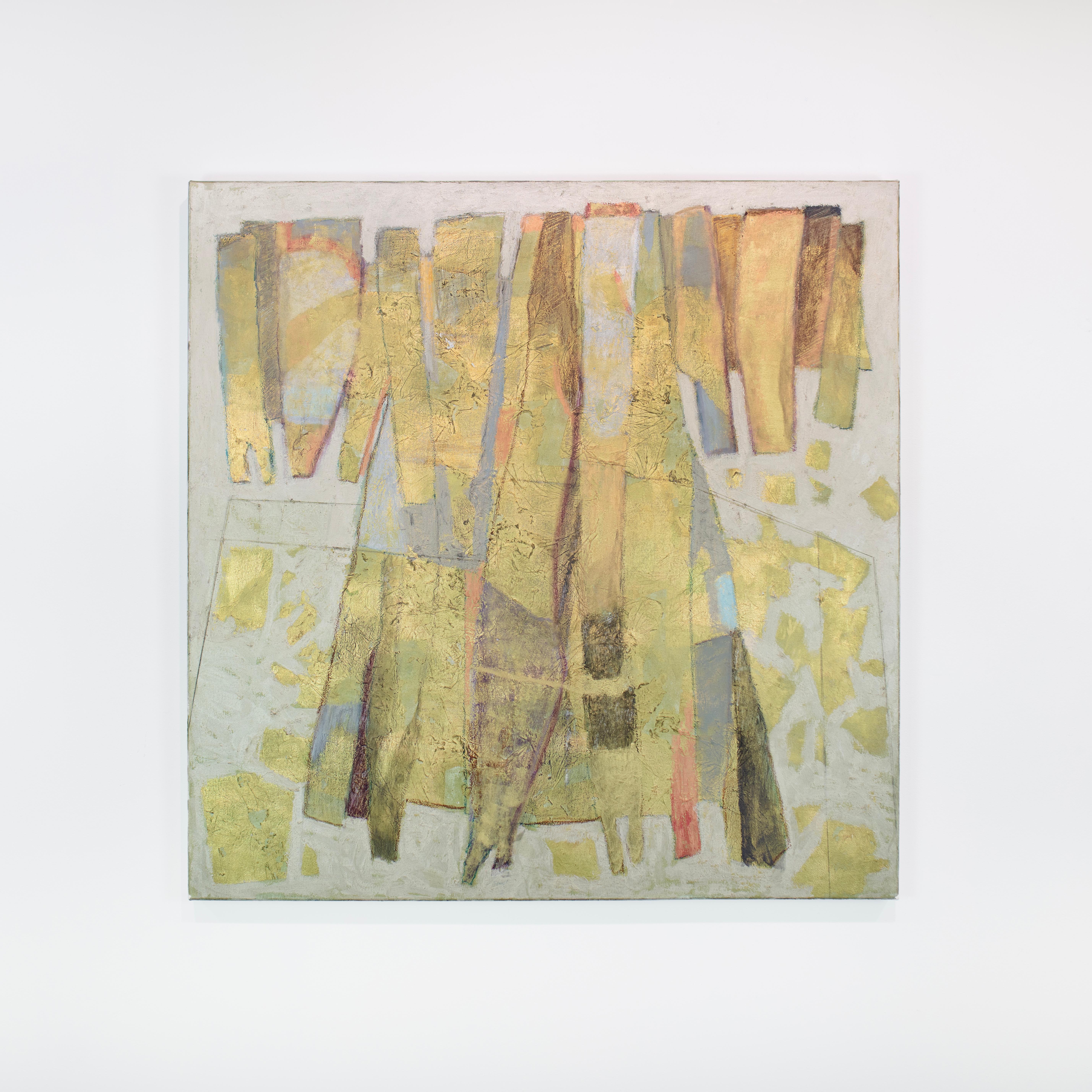 Christine Averill-Green Abstract Painting - "Kimonoesque (Metal & Remnants)" Abstract Metallic Painting