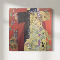 "Kimonoesque con gatto" Pittura astratta metallizzata