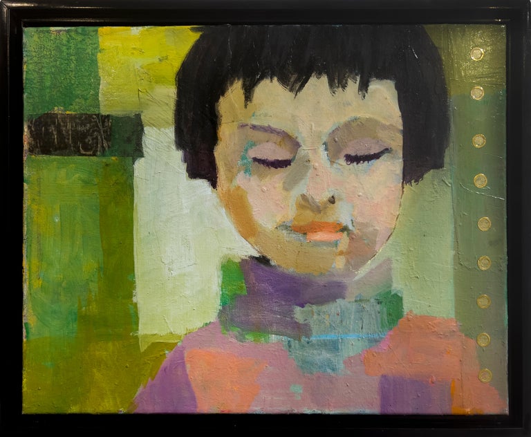 Christine AverillGreen "Meditation," Abstract Portrait Painting For