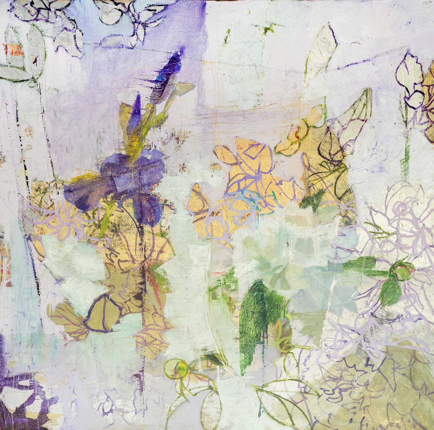 This abstract painting by Christine Averill-Green is fun and spring inspired with all the pastel purple, pops of gold and green to make this a great addition to your collection.

Averill-Green has been exhibiting her artwork in galleries and museums