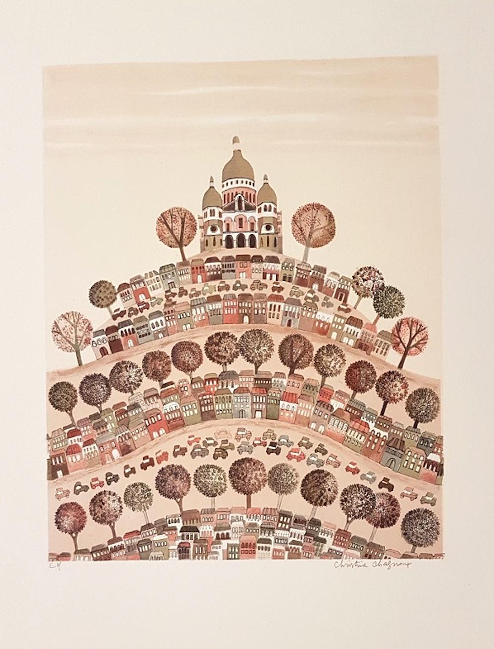 Hand signed. Artist's proof. Representing the wonderful Basilica of the Sacred Heart on the top of Montmartre. In excellent condition. 
Image Dimensions : 38 x 30 cm 