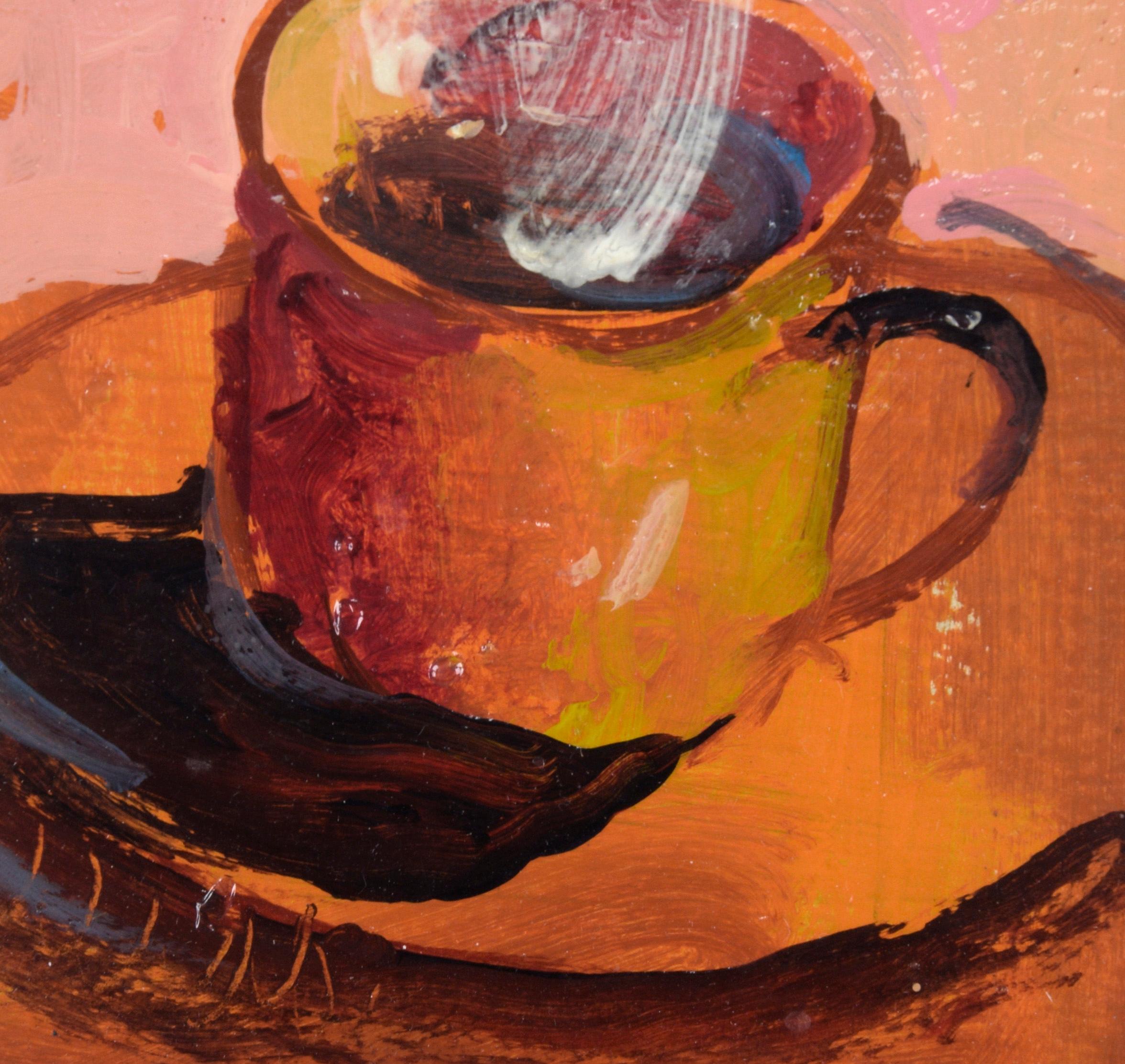 Bodegón de una taza de café en acrílico sobre papel de archivo - Still-Life Painting Gris de Christine Cohen