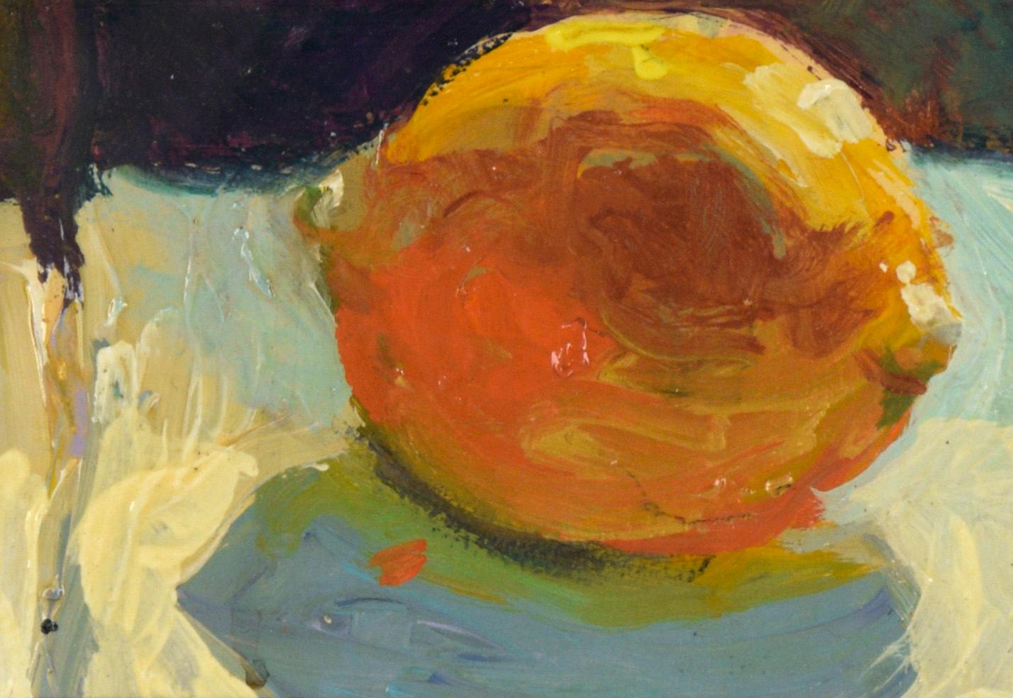 Natura morta di un'arancia in acrilico su carta d'archivio - Painting di Christine Cohen