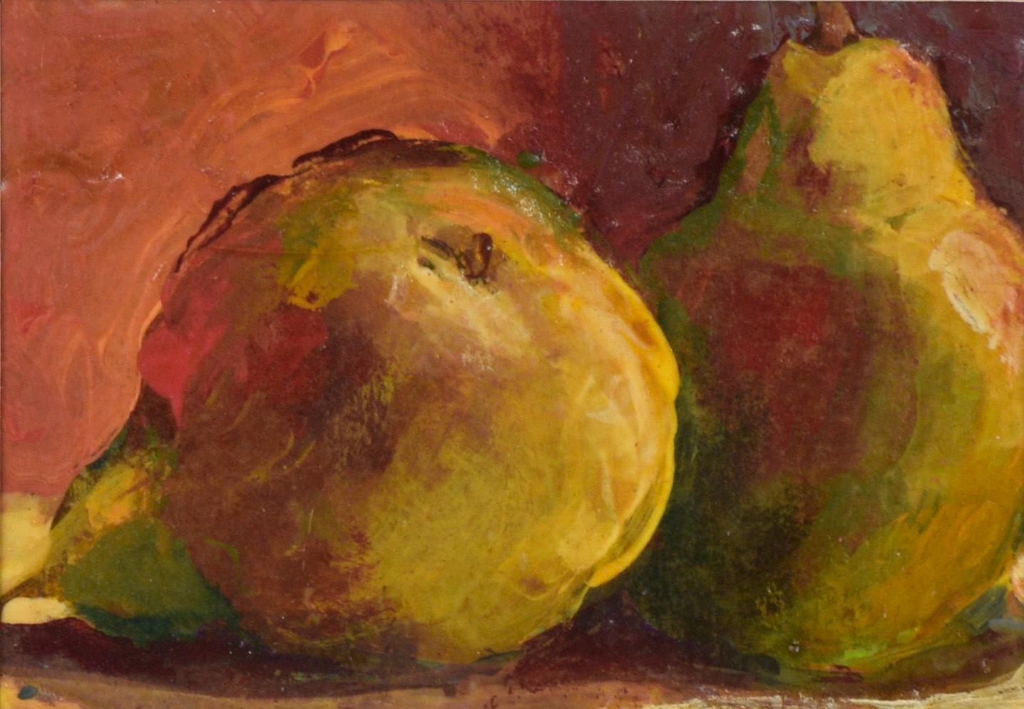 Bodegón de dos peras en acrílico sobre papel de archivo - Painting de Christine Cohen